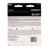 Back of a Duracell AAA battery packaging with text and barcode